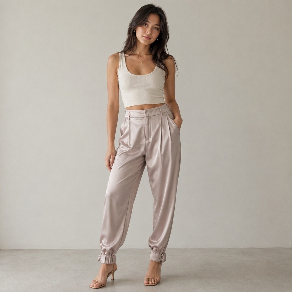 Lane 201 Lavender Purple Satin Pleated Joggers High Rise Buckle Ankle Small